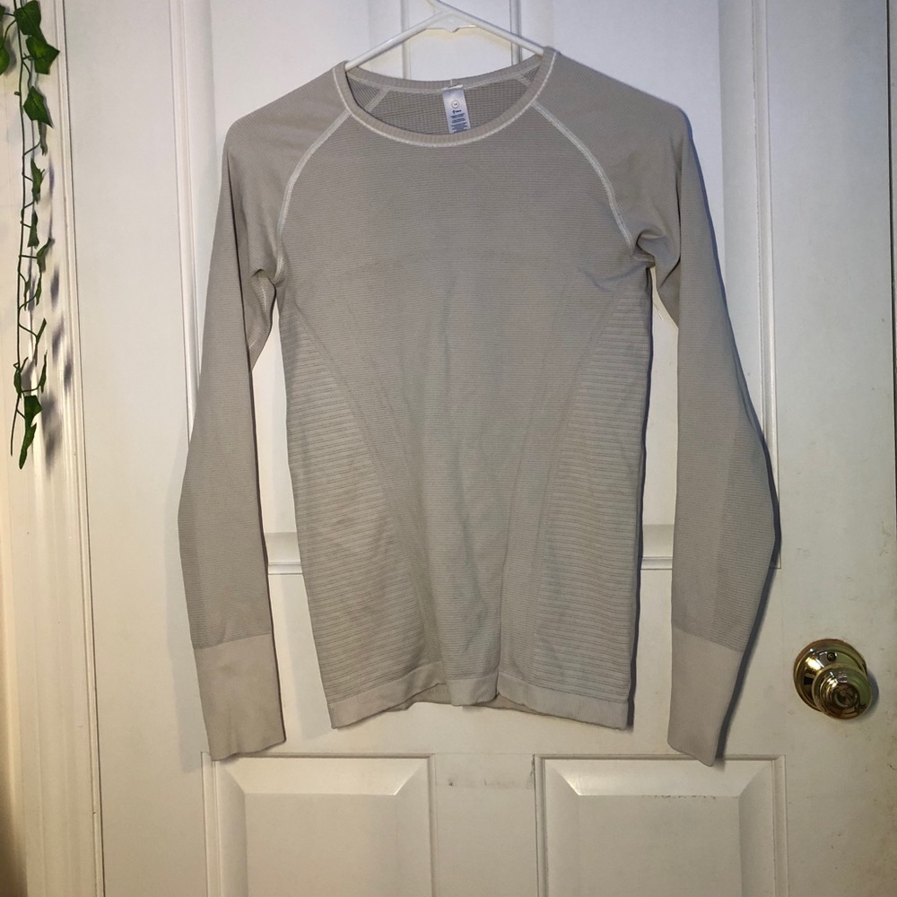 white / grey ivivva girls long sleeve workout top
